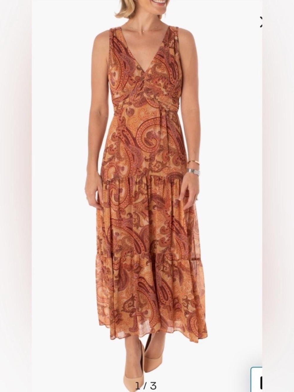 NEVER BEEN WORN:Taylor Paisley Sleeveless V-Neck Empire Waist Orange Dress